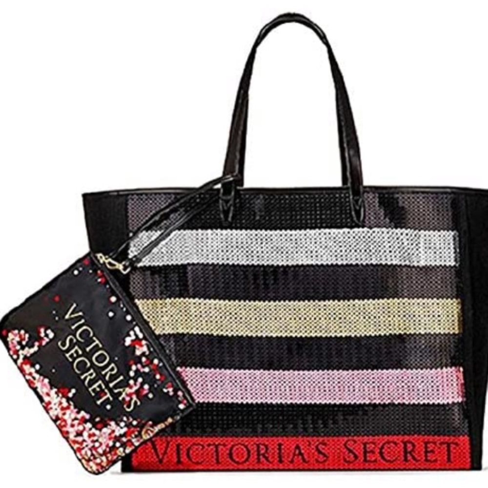 NWT Victoria’s Secret sequin tote & cosmetic case